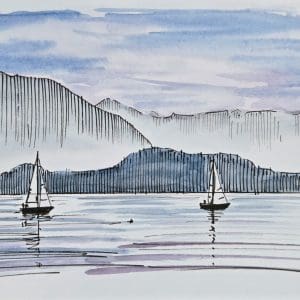 Zug Segelboote vor den Bergen 2025